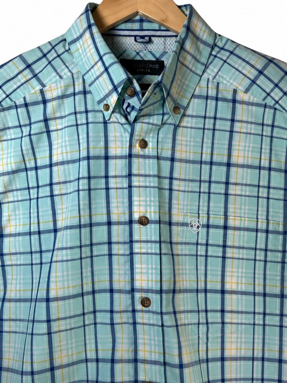 Ariat Pro Series Men's Medium Plaid Short Sleeve Button Up Western Shirt Blue